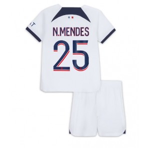 Paris Saint-Germain Nuno Mendes #25 Dětské Venkovní dres komplet 2023-24 Krátký Rukáv (+ trenýrky)